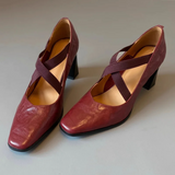 Bonnyshow  Retro Simple Cross Elastic High-heels Women Shoes Temperament Versatile Pumps Shoes Solid Color Square Head Women Shoes