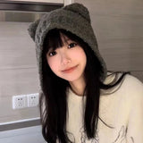 Bonnyshow Cute Bear Ear Wool Hat Winter Beanies Warm Ear Protection Knitted Beanie Cap Bonnets Cartoon Solid Color Warmer Earmuffs Caps