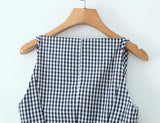 Bonnyshow  plaid shirt women sleeveless V-neck buttons down chic shirt cotton spring summer tops