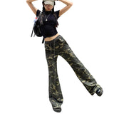 Bonnyshow Y2K Casual Elastic Waist Camouflage Pants Loose Straight Cargo Pants Sweatpants Youthful Trousers Fashion Women Pants Streetwear