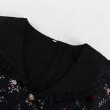 Bonnyshow  High Waist Floral Long Dress For Women Ruffled Splice Laple Long Sleeve Party Vacation Clothes Lady Retro Elegant Dress