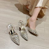 Bonnyshow  Sexy Pointed Toe Women Pumps Elegant Crystal PVC Transparent Thin High Heels Slingback Party Prom Female Shoes