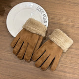 Bonnyshow Korea Suede Lamb Wool Split Finger Gloves Wool Winter Padded Thickened Warm Mittens Couple Riding Gloves Men Women Accessories