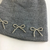 Bonnyshow Solid Color Bow Knitted Hat Women Korean Y2K Girls Beanie Cap Autumn Winter Warm Female Ear Protection Hats Gorras