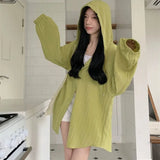 Bonnyshow   Chiffon Blouse Women's Summer Tops Hooded Shirt Thin Long Sleeved Sun Protection Suit for Women Elegant Women Blouses