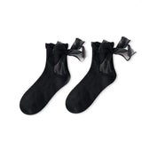 Bonnyshow Mid-tube Solid Lace Bow Ruffle Socks Kawaii Lolita Short Socks Cotton Socks JK Japanese Lacework Stockings Women's Stockings