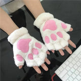 Bonnyshow Lovely Plush Cat Claw Paw Gloves Plush Mittens Warm Soft Plush Short Fingerless Fluffy Bear Gloves Costume Half Finger Gloves