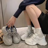 Bonnyshow  Spring Autumn New Women's Mesh Shoes Breathable thick soled non slip footwear Fashion white sneakers casual comfort ladies shoes