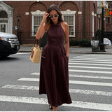 Bonnyshow  Women Shirt Belt  A-line Dressess Casual Laple Single Breasted Pockets Waist Cinching Maxi Dress Summer Lady Evening Party Gowns