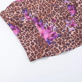 Bonnyshow  Floral Leopard Print Mini Skirt Set Backless Strapless Top Y2K Chic Two-Piece Outfit For Women Summer Casual Beachwear