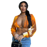 Bonnyshow Autumn V Neck Sexy Long Sleeve Hollow Out Crop Top Turndown Collar Tie Dye Print T Shirt Women Fall Streetwear