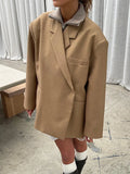 Bonnyshow Turndown Collar Off-center Button Women Coats Fashion Vintage Coat Solid Color Loose Casual Women‘s Coat Side Slit Outerwears