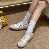 Bonnyshow  Silver Ballet Flats Women's Soft Leather Sport Mary Jane Ribbon Embellished Adult 1 Slip-on Casual Shoes