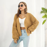 Bonnyshow  Women Autumn Winter Cardigans Sweater Lady Long Lantern Sleeve Knitted Solid Color Loose Cardigans