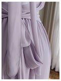 Bonnyshow  Womens Elegant Purple Halter Neck Maxi Dress Ruffled Neckline Ruched Waist Floral Detail Formal Evening Party
