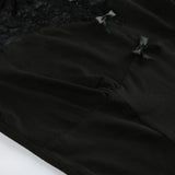 Bonnyshow  Hook Floral Lace Patchwork Top Black Sexy Cut Out Bow Decorate Short Sleeve T-shirt Elegant Slimming Clothes Summer
