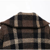 Bonnyshow  Vintage Plaid Zipper Sweater Coat Women Elegant Knitted Thick Brown Sweaters With Pockets Female Versatile Street Daily Outwear