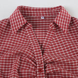 Bonnyshow  Plaid Print Retro Casual Blouses Fold Button Basic Slim Sexy 90s Streetwear Clothings Aesthetic Y2k Summer Outfits