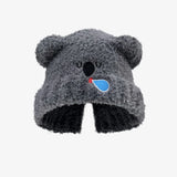 Bonnyshow Cute Bear Ear Protection Hat for Women Autumn Winter Warm Knit Plush Cap Korean Solid Color Cartoon Lady Earmuff Hats