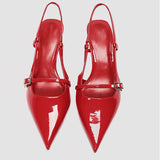 Bonnyshow  Sexy Pointed Toe Buckle Strap Pumps Woman Elegant Thin Low Heels Slingbacks Street Style Banquet Party Designer Shoes Sandals