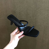 Bonnyshow  Summers Narrow Band Women Slippers Shoes Casual Street Style Ladies Open Toe High Heel Slides