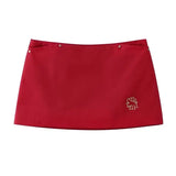 Bonnyshow  Embroidery Design Of Hot Girl Bag Hip Skirt Letter Print Casual Tennis Shorts Skirt Black High-Waist A-Line Sports Sweat Skirts