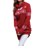 Bonnyshow  Women s Festive Holiday Snowflake Print Turtleneck Sweater with Long Sleeves and Medium Length Pullover Knitwear