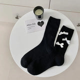 Bonnyshow Lolita Bow Socks for Women Spring Summer Cotton Mid-tube Sock Y2K Girls Japanese Bowknot Solid Color JK Socks