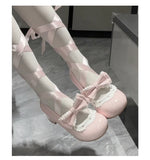 Bonnyshow  Original Lolita Style Round Head Low Heel Bow Mary Jane Shoes Elegant Casual 2025 New Spring and Autumn Women's Pumps
