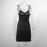 Bonnyshow Summer Sexy Mini Dress Women Sleeveless Streetwear Strap Backless Bodycon Folds Split Dress Party Club Elegant A- LINE Dresses