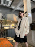 Bonnyshow  fashion stripe shirt Elegant Women Blouses Long Sleeved Gift Tie Oversized Tops for Women Summer Blouse Free Shipping