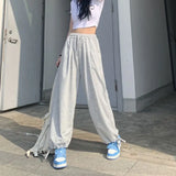 Bonnyshow Oversized Sports Gray Sweatpants Woman's Jogger Baggy Causal Pants Jogging Korean Fashion Wide Leg Thin Trousers Summer