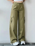 Bonnyshow Y2K Women Vintage Cargo Pants Streetwear Techwear Korean Harajuku Parachute Pants Beige Sweatpants Wide Leg Joggers Trousers