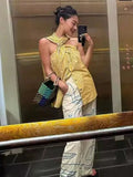 Bonnyshow Summer Elegant Commuting Yellow Striped Shirt Women 2024 New High-Quality Irregular Twisted Interlocking Design Loose Top Vest