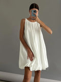 Bonnyshow  Casual Female Sleepwear O-Neck Pajamas Tank Tops Nightgowns Sleeveless Nightwear Mini Dress Loose Women Home Clothes