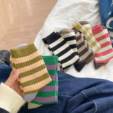 Bonnyshow Girls Striped Socks Spring Autumn Cotton Mid-tube Sock for Women Korean Style Sweat Absorption Sport Socks
