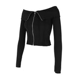 Bonnyshow Women Sexy T-shirt New Autumn Streetwear Fashion Zippers Long Sleeves Tees Elegant Lady Versatile Casual Slim T-shirt Clothing