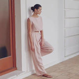 Bonnyshow  New Cotton and Linen Set for Spring and Summer 2025 Is Elegant Featuring A Sleeveless Vest and Wide-leg Trousers A Two-piece Set