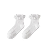 Bonnyshow Mid-tube Solid Lace Bow Ruffle Socks Kawaii Lolita Short Socks Cotton Socks JK Japanese Lacework Stockings Women's Stockings