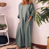 Bonnyshow Summer Women Casual  Dress Solid Color Oversize Maxi Cotton Linen Long Shirt Kaftan Female Dress Plus Size 3XL vestidos