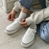Bonnyshow  Casual Flats Canvas Sneakers Women Outdoor Solid Color Shallow Sports Shoes Tennis Female Streetwear Lace Up Vulcanize Shoes