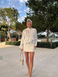 Bonnyshow  Women's Ruffled Long Sleeve Tops Elegant Round Collar Loose Blouse Decorative Layered Shirts Summer Beach Party Street Wear