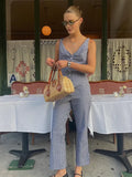 Bonnyshow  plaid shirt women sleeveless V-neck buttons down chic shirt cotton spring summer tops