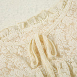Bonnyshow  Fashion Lace Sheer Chic Summer New Women T-Shirts Fake 2 Piece Sweet Cute Bow Solid Blouses