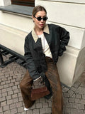 Bonnyshow Splicing Corduroy Collar Women's Jacket Casual Vintage Long Sleeve Zipper Single Breasted Jackets Fashion New Autumn Women Coat