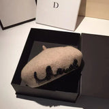 Bonnyshow New Letter Pearl Angora Fur Beret for Women Lady Winter Hat Artist French Painter Cap Female Warm Vintage Pumpkin Hats