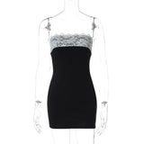 Bonnyshow  Elegant Sleeveless Lace Slim Fit Strapless Dresses Fashionable Black White Patchwork Dress 2025 Summer Party Women's Long Robe