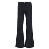 Bonnyshow  Stripe Slim Vintage Chic Jeans Zipper Pockets Fashion Low Waisted Button 90s Pants Streetwear All-match For Women