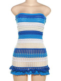 Bonnyshow  Vacation Mini Dress Knitted Striped PrintStrapless Bodycon Women Backless Prom Party Casual Streetweaer Dresses Clothes