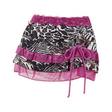 Bonnyshow  Summer Vintage Leopard Print Ruffles Low Waist Mini Skirt Women Lace Skirts Aesthetic Elegant Fashion Lady Party Streetwear